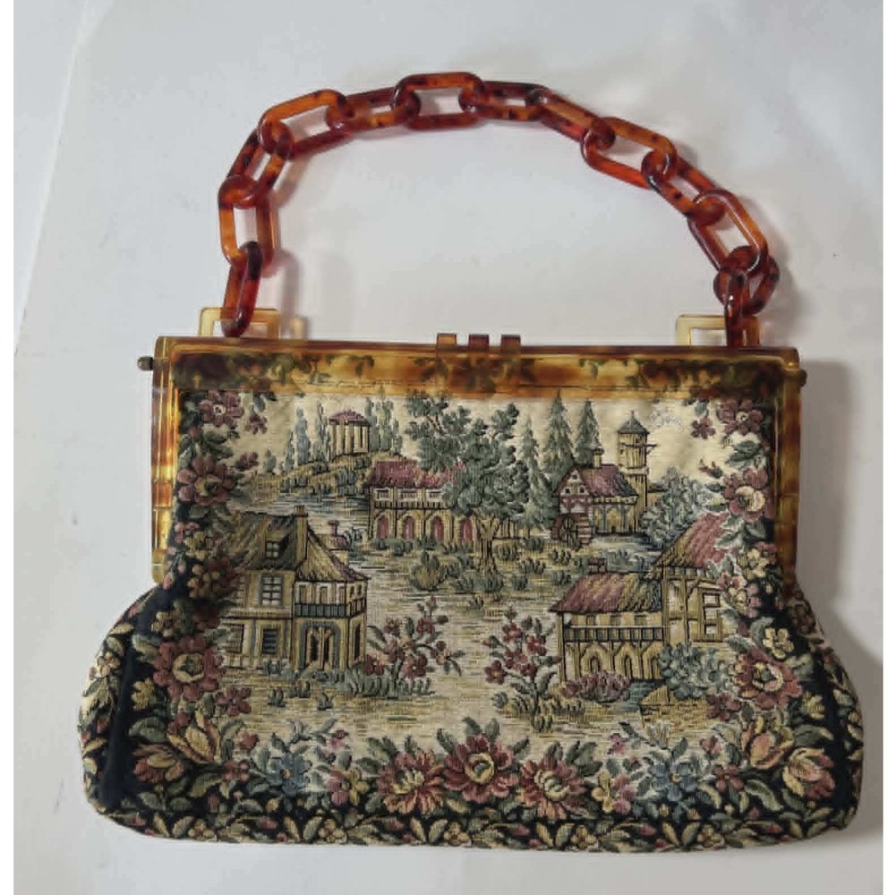 Rare 1940s Lucite Tapestry Woven Chainlink, made in France‎ silk lined Old Money